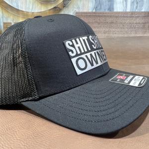 Sh t Show Owner Hat with Premium Leatherette Patch on Richardson 112 Trucker Hat