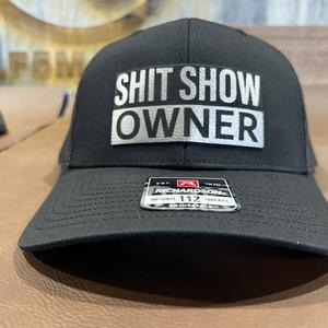 Sh t Show Owner Hat with Premium Leatherette Patch on Richardson 112 Trucker Hat