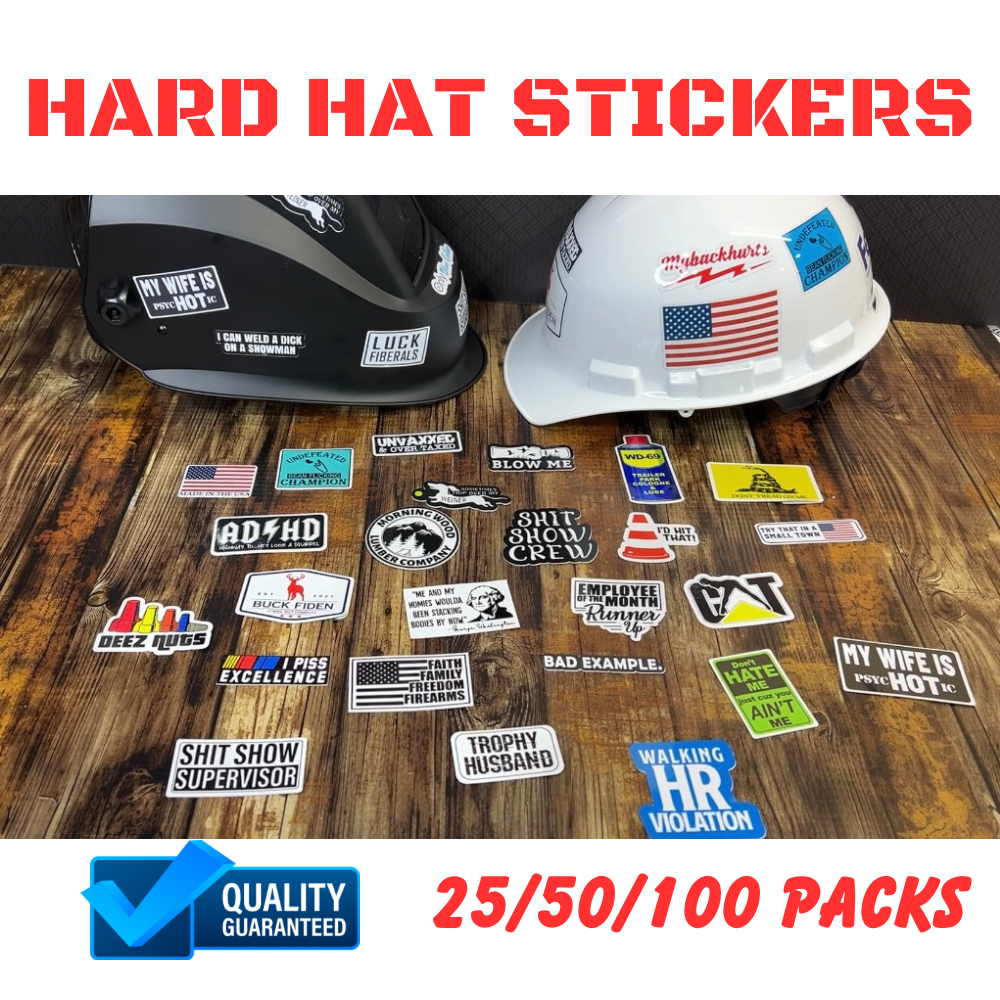 Hard Hat Stickers 25/50/100 Blue Collar Sticker Packs Made with Premium Vinyl and Laminate