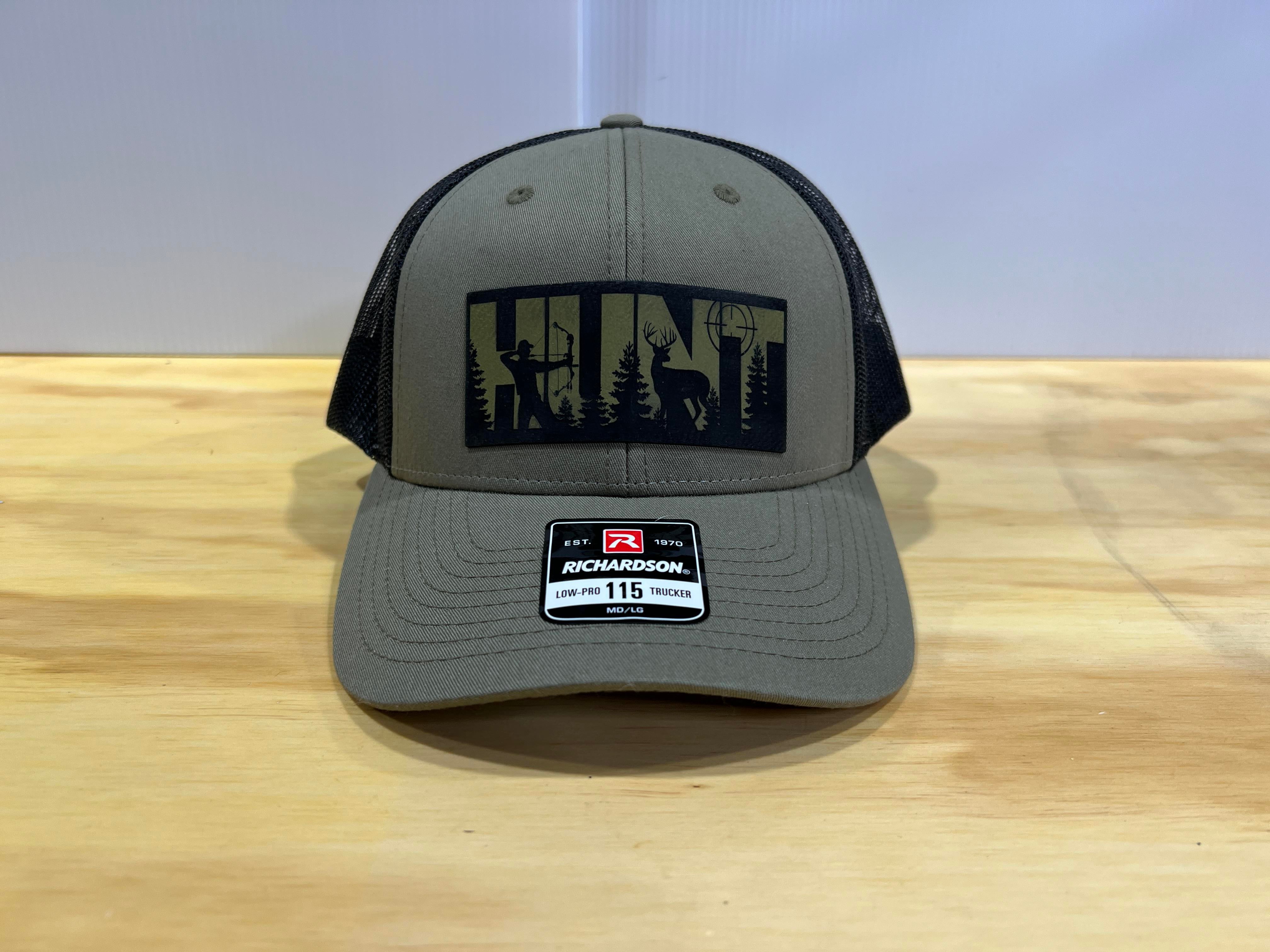 Archery Hunting Patch Hat with a Premium Leatherette Patch on Richardson 115 Trucker Hat.