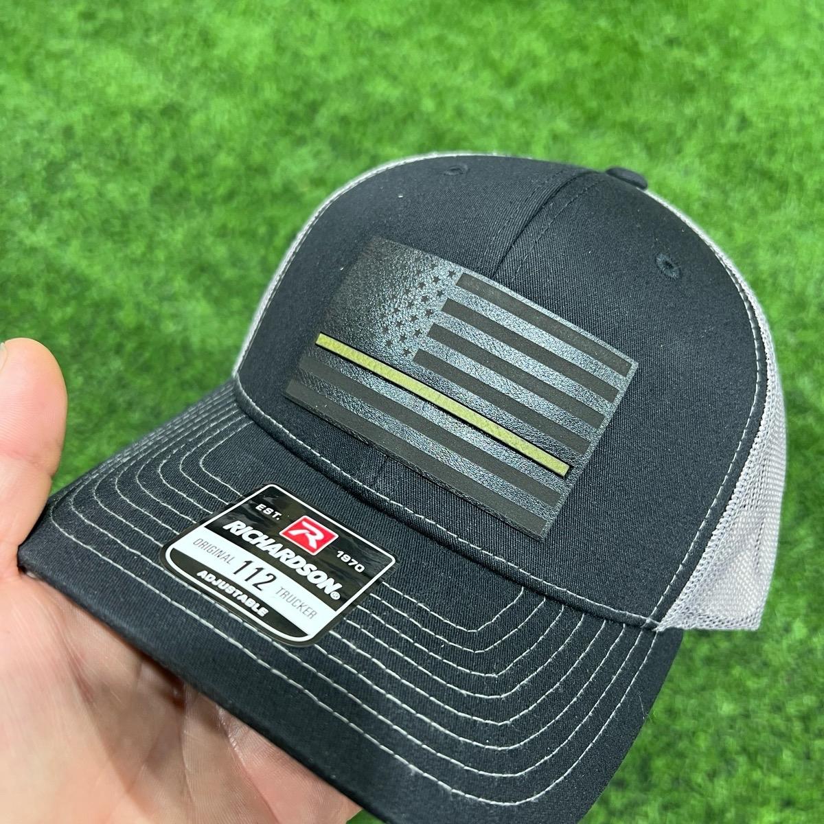 Thin Line Trucker Hats with Premium Leatherette on Richardson 112