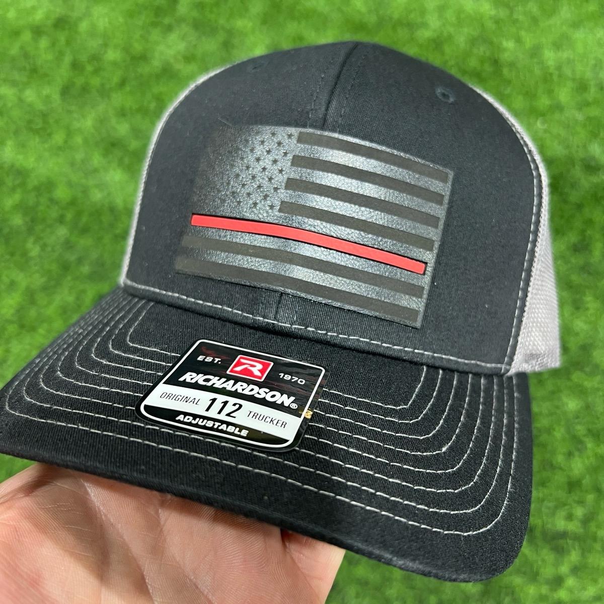 Thin Line Trucker Hats with Premium Leatherette on Richardson 112