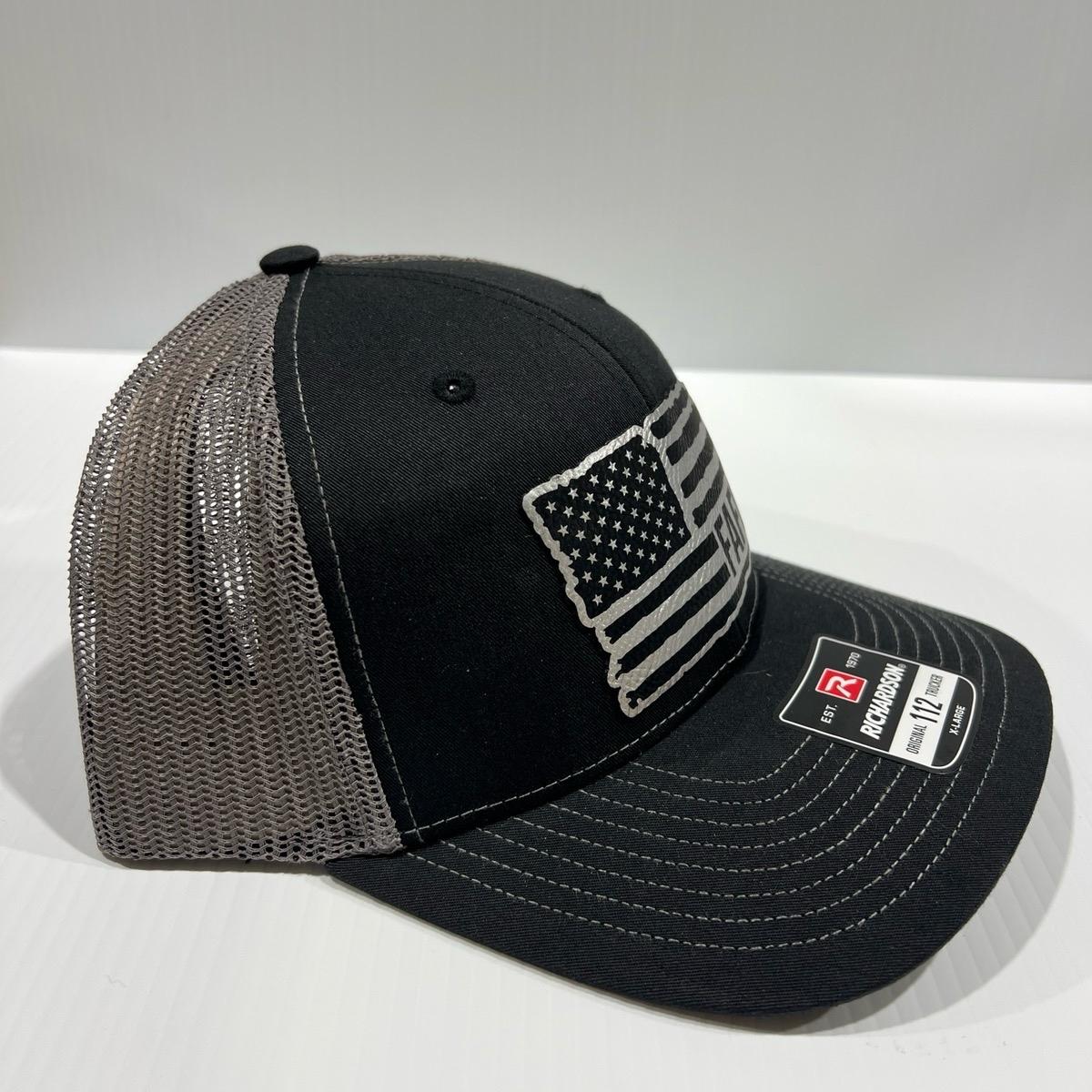 FAFO American Flag Hat Engraved Leatherette Patch on Richardson 112 Trucker Hat