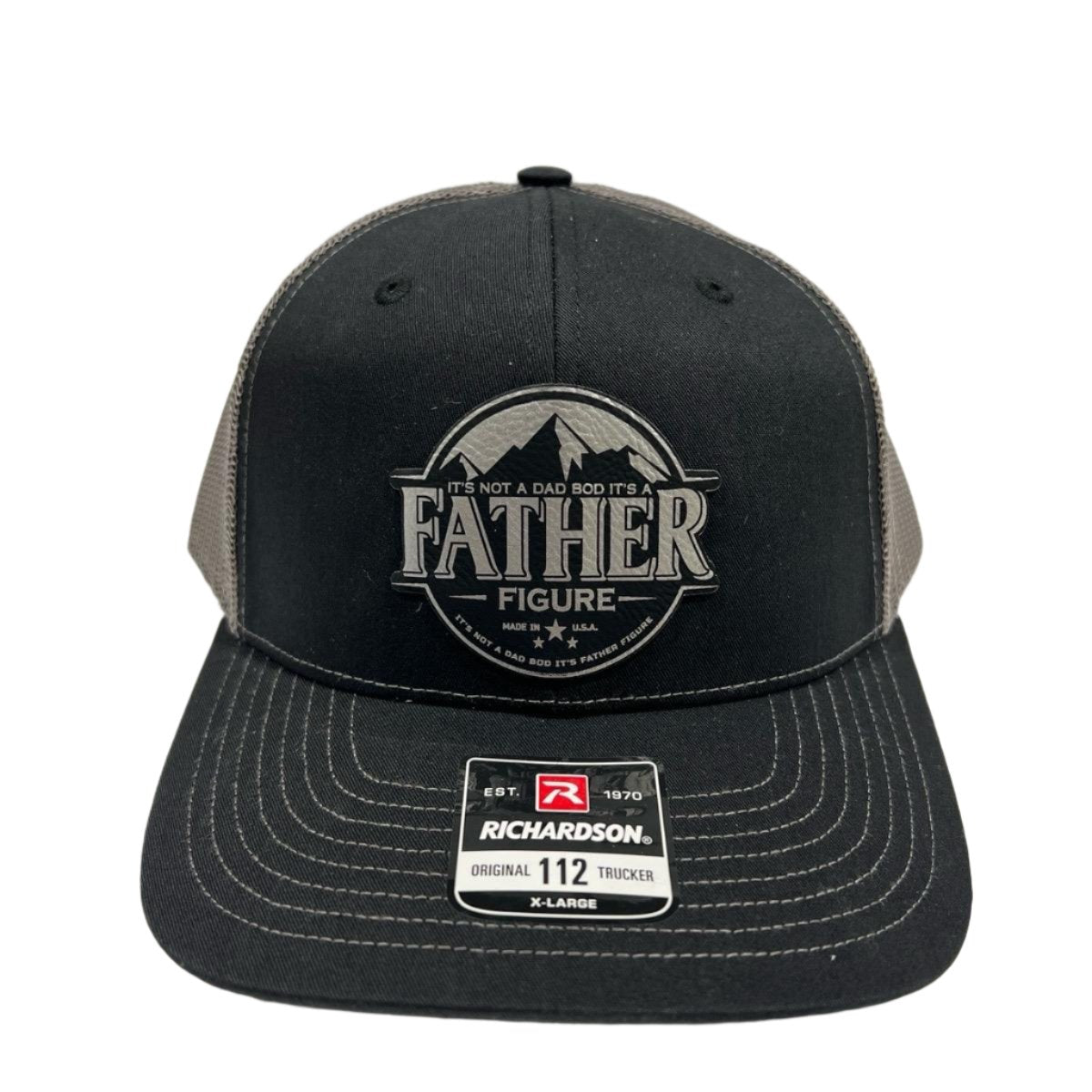 Father Figure Patch Hat Engraved Leatherette Patch on Richardson 112 Trucker Hat