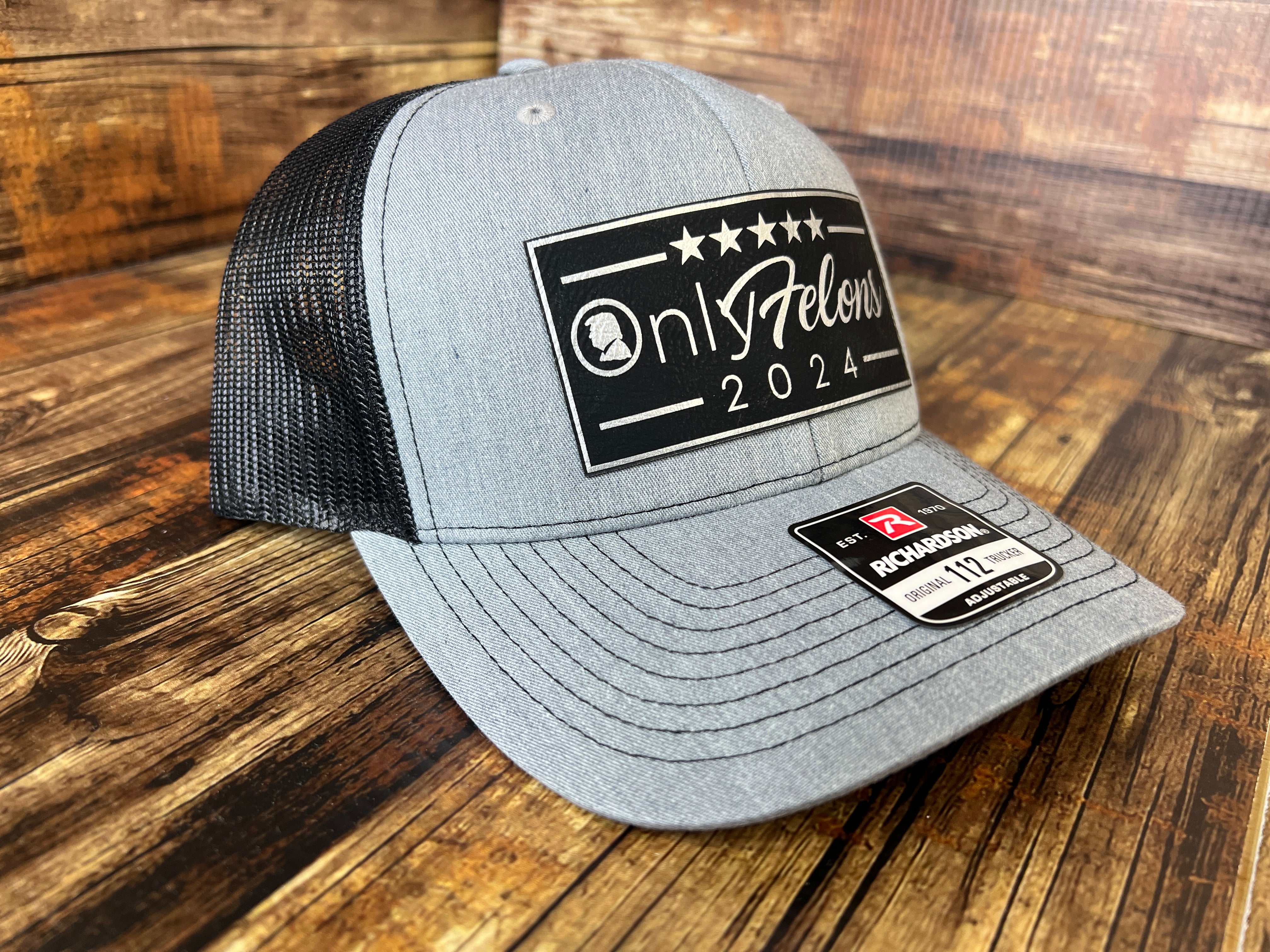 OnlyFelons 2024 Trucker Hat Premium Leatherette Patch on Richardson 112 Trucker Hat Funny Hat GenX Hat Adult Hat Best Selling Hat