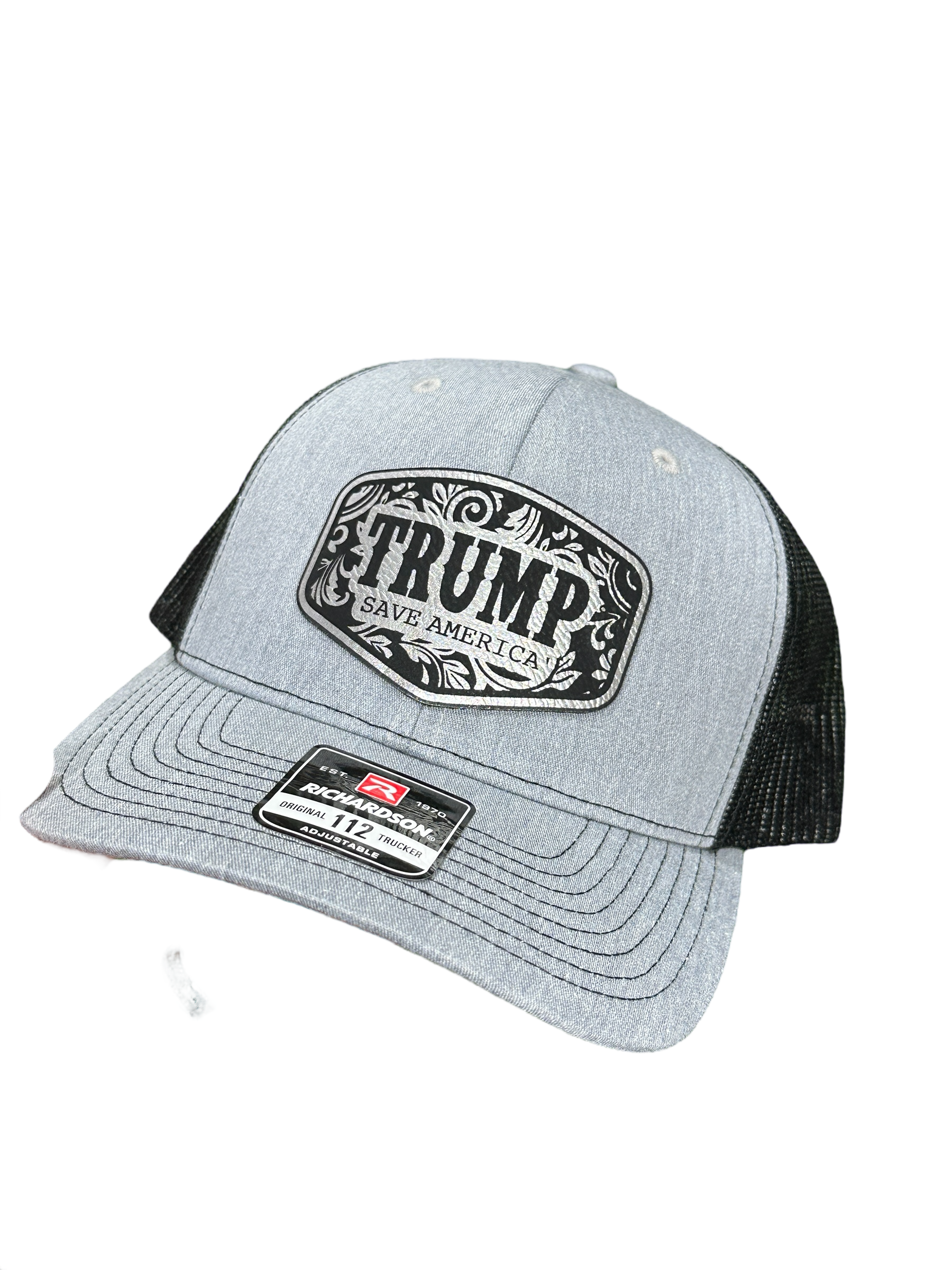 Trump Save America 2024 Trucker Hat Premium Leatherette Patch on Richardson 112 Trucker Hat Patriotic Hat GenX Hat Adult Hat  Unisex