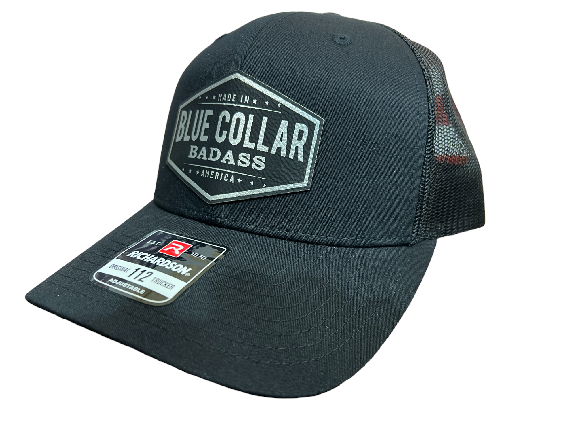 Blue Collar American Hat Design on a Richardson 112 Trucker Hat.