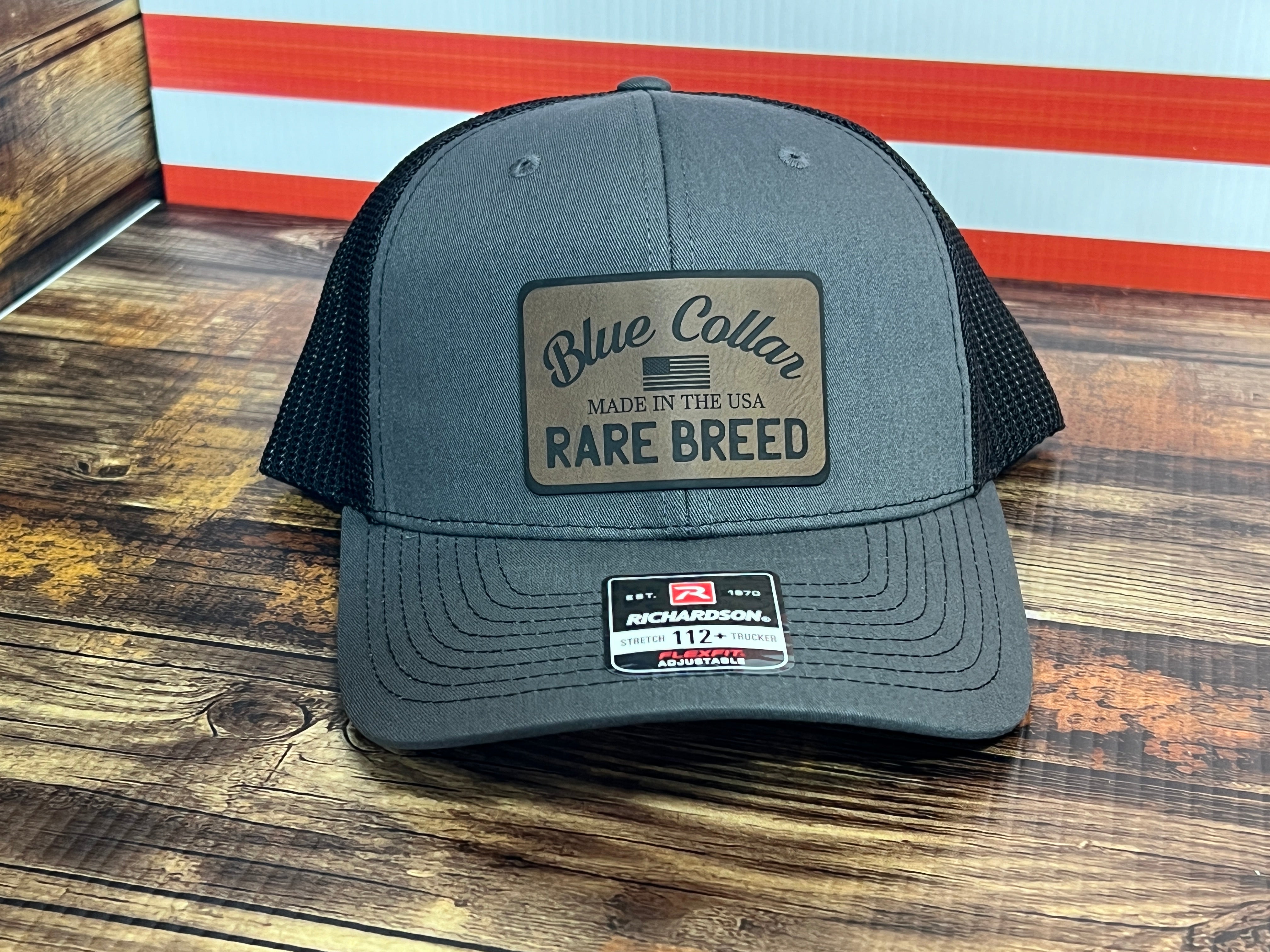 Blue Collar Rare Breed Custom Patch Hat Patch Leather or Leatherette both Laser Engraved