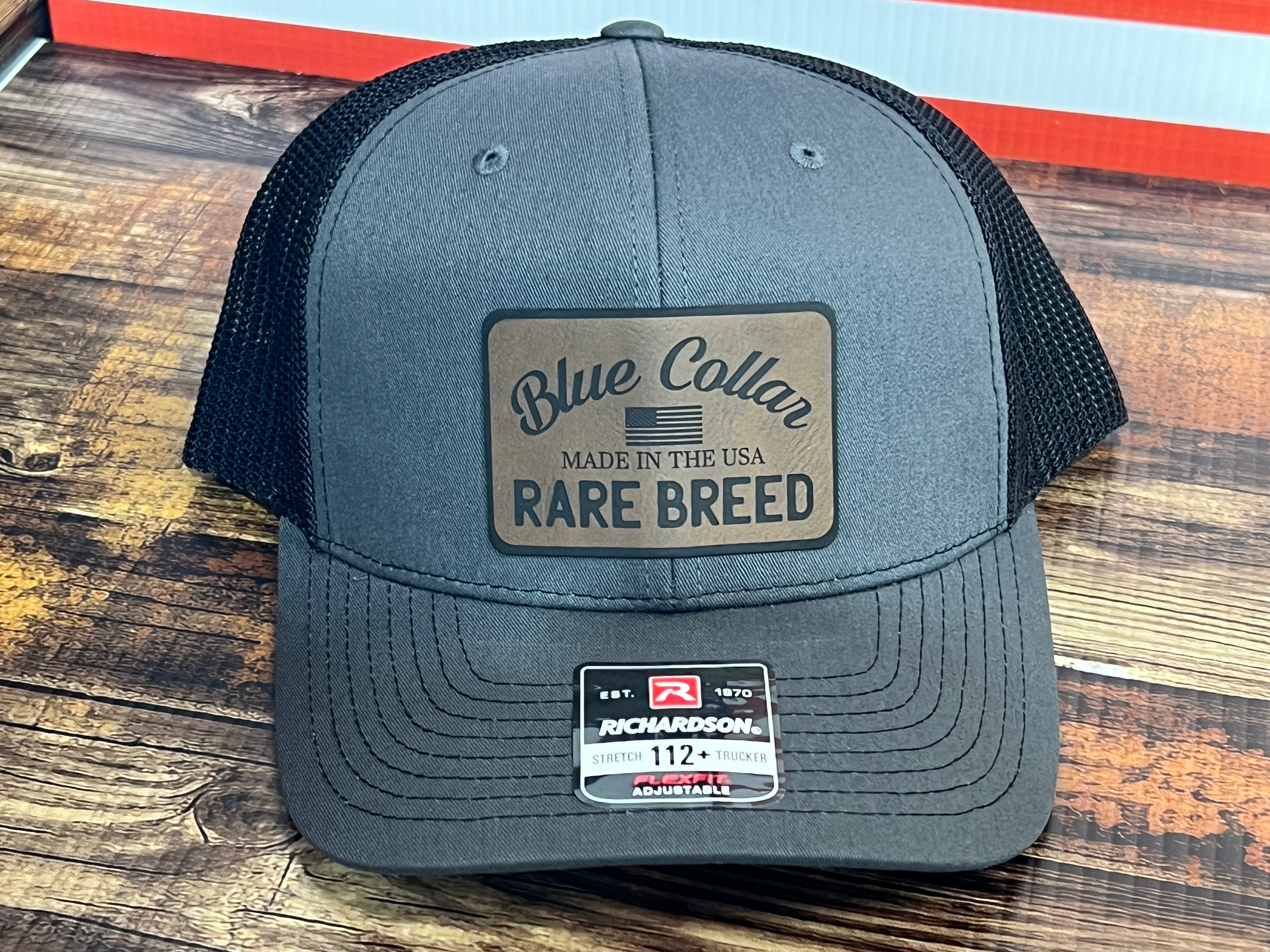 Blue Collar Rare Breed Custom Patch Hat Patch Leather or Leatherette both Laser Engraved