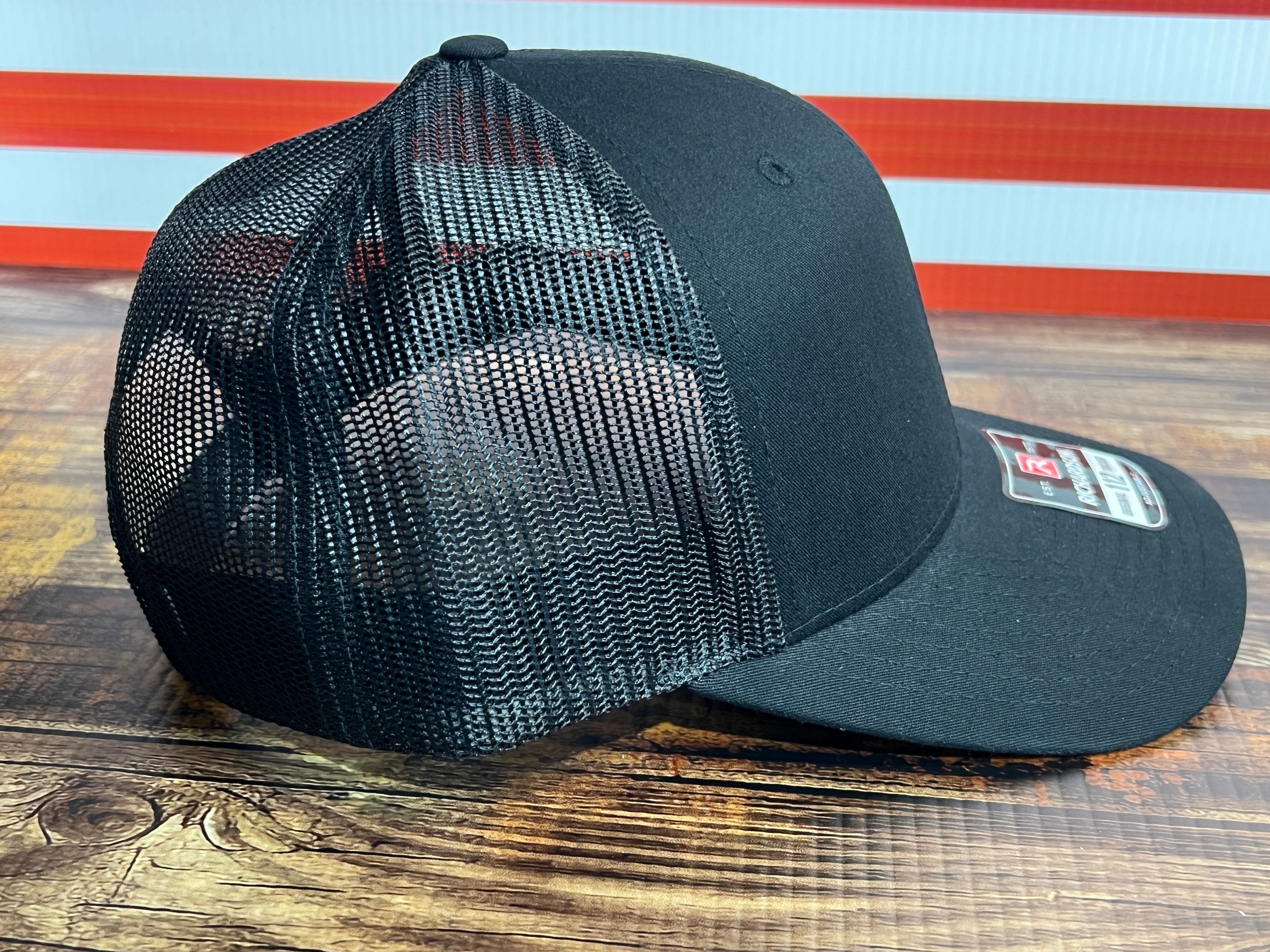 Red Solo Cup Hat with Premium Leatherette Patch on a Richardson 112 Trucker Hat.