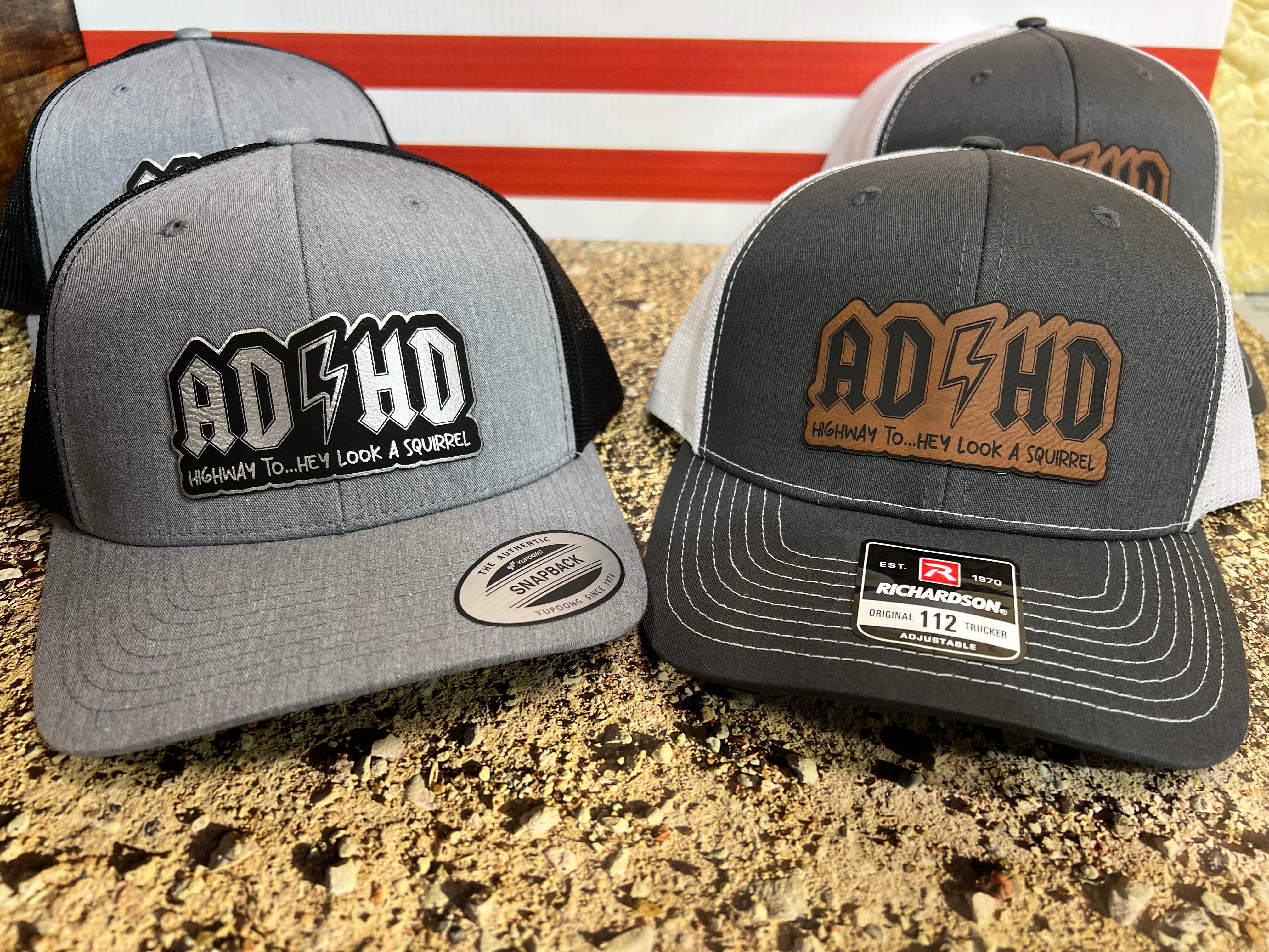 ADHD Hat with Custom Patch Made with Premium Leatherette on a Richardson 112 or Yupoong Classic Hat