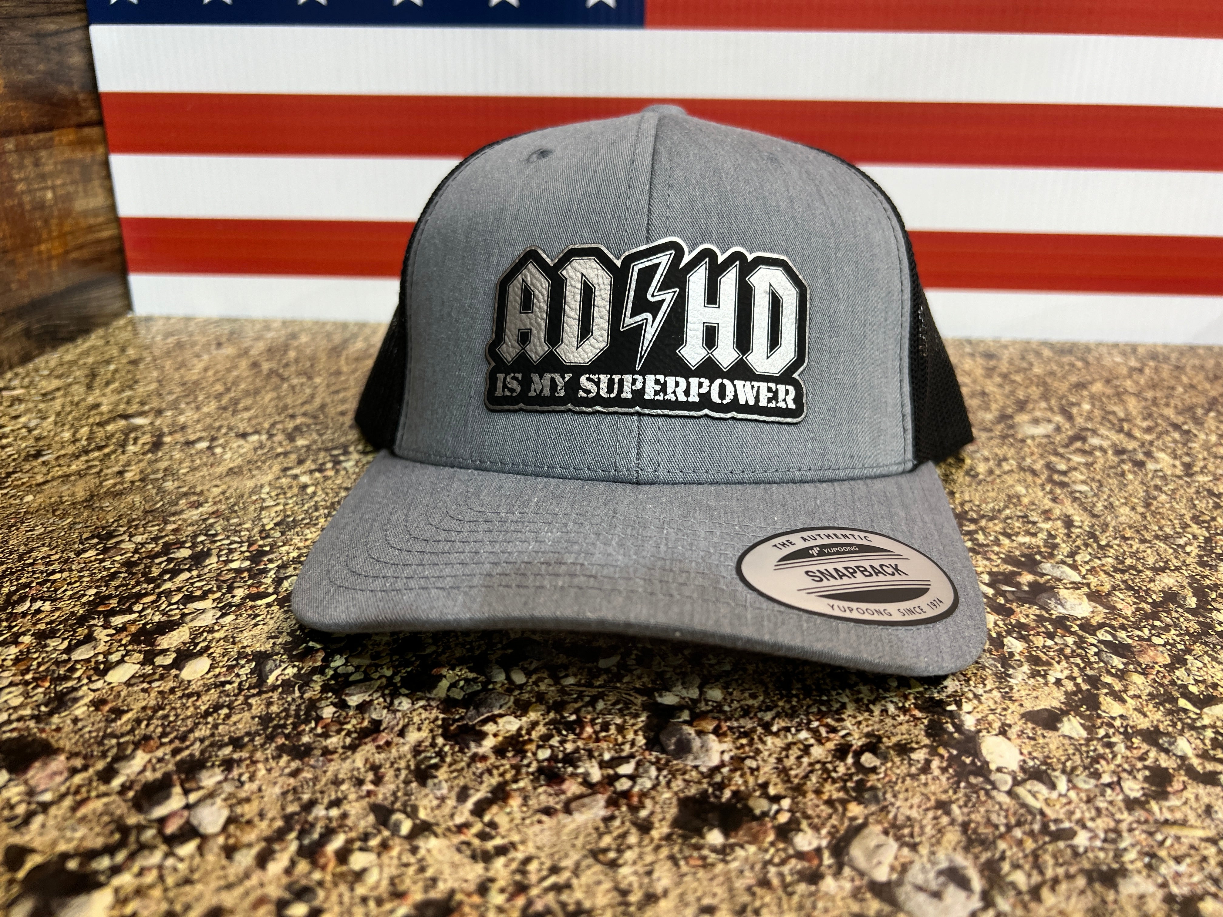 ADHD Hat with Custom Patch Made with Premium Leatherette on a Richardson 112 or Yupoong Classic Hat