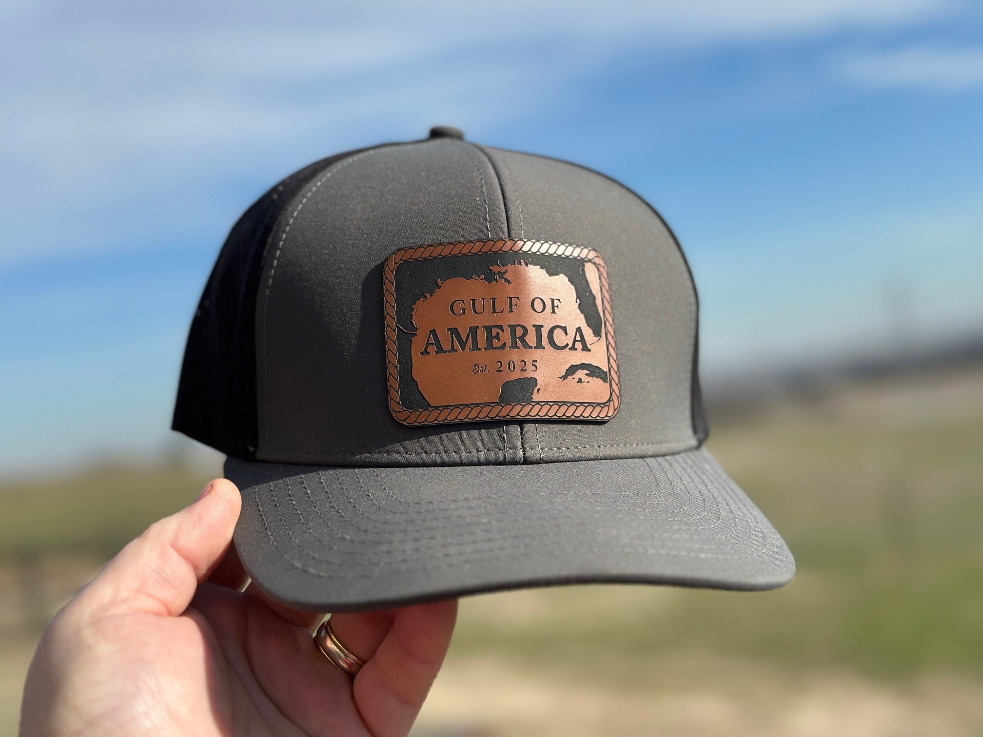 Gulf of America Trucker Hat Premium Leatherette Patch on Richardson 112 Trucker Hat Funny Hat GenX Hat Adult Hat