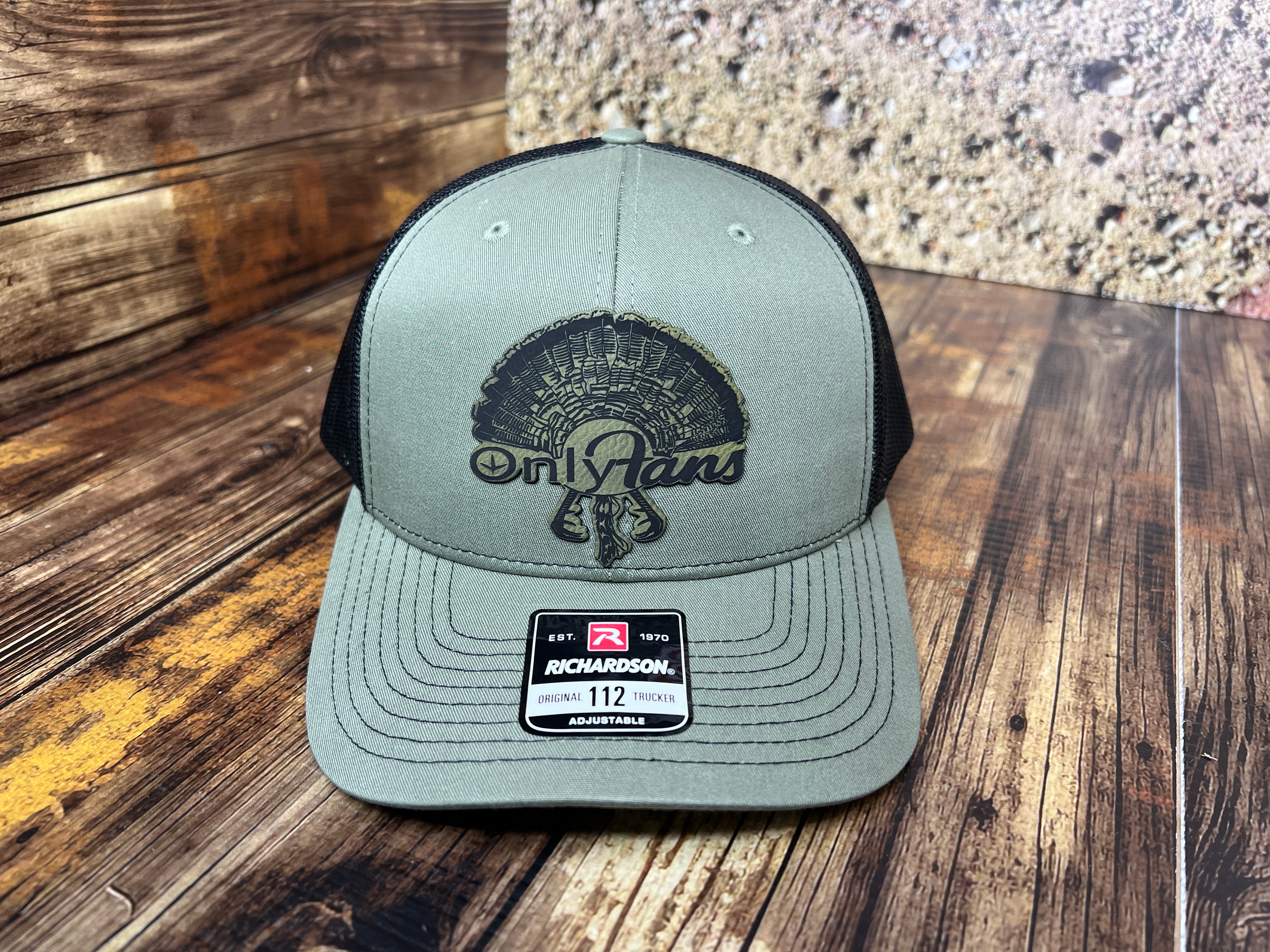 OnlyFans Leatherette Patch on a Richardson 112 Trucker Hat Turkey Hunter Baseball