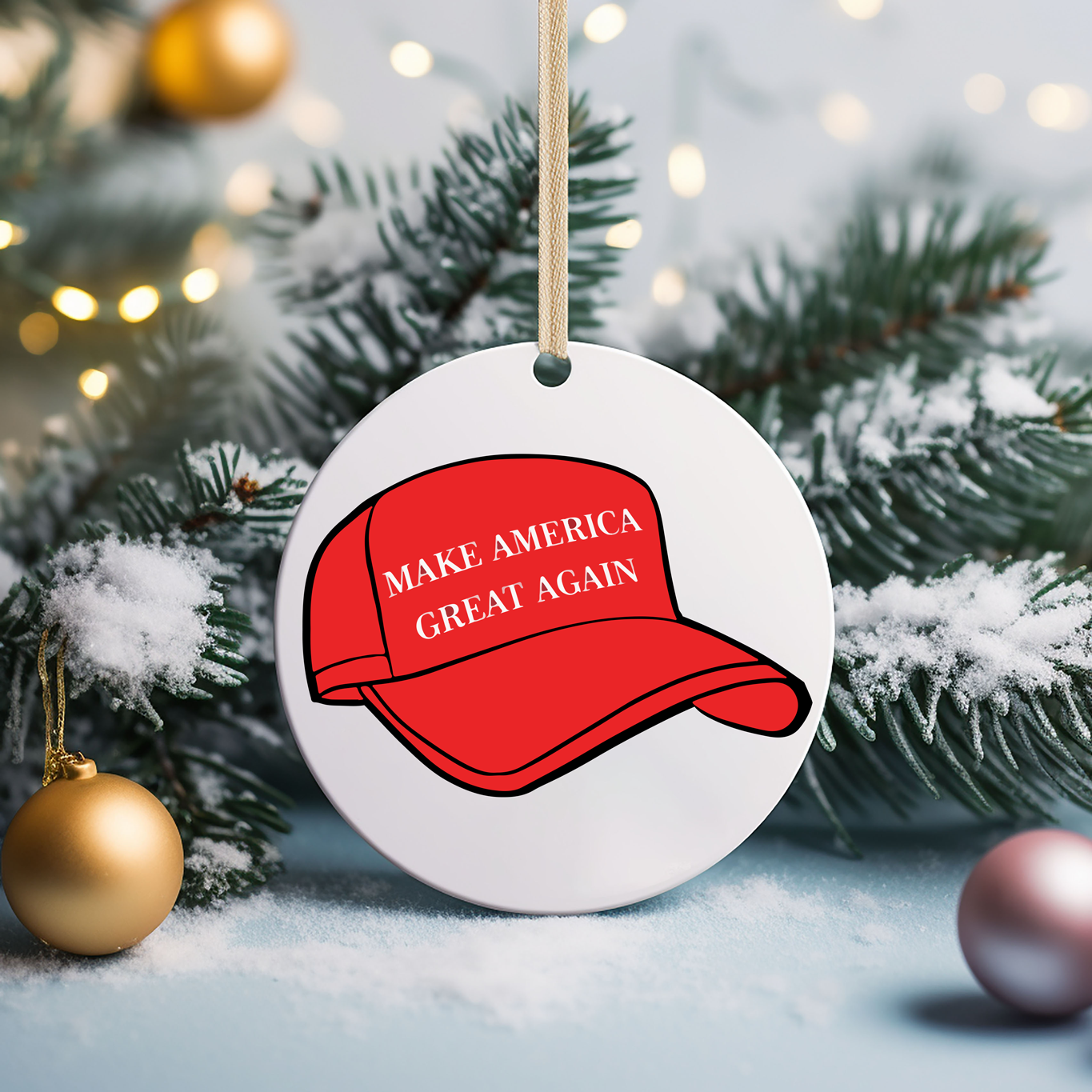 Trump Patriotic Christmas Ornaments UV Printed Porcelain Inch Tree Ornaments