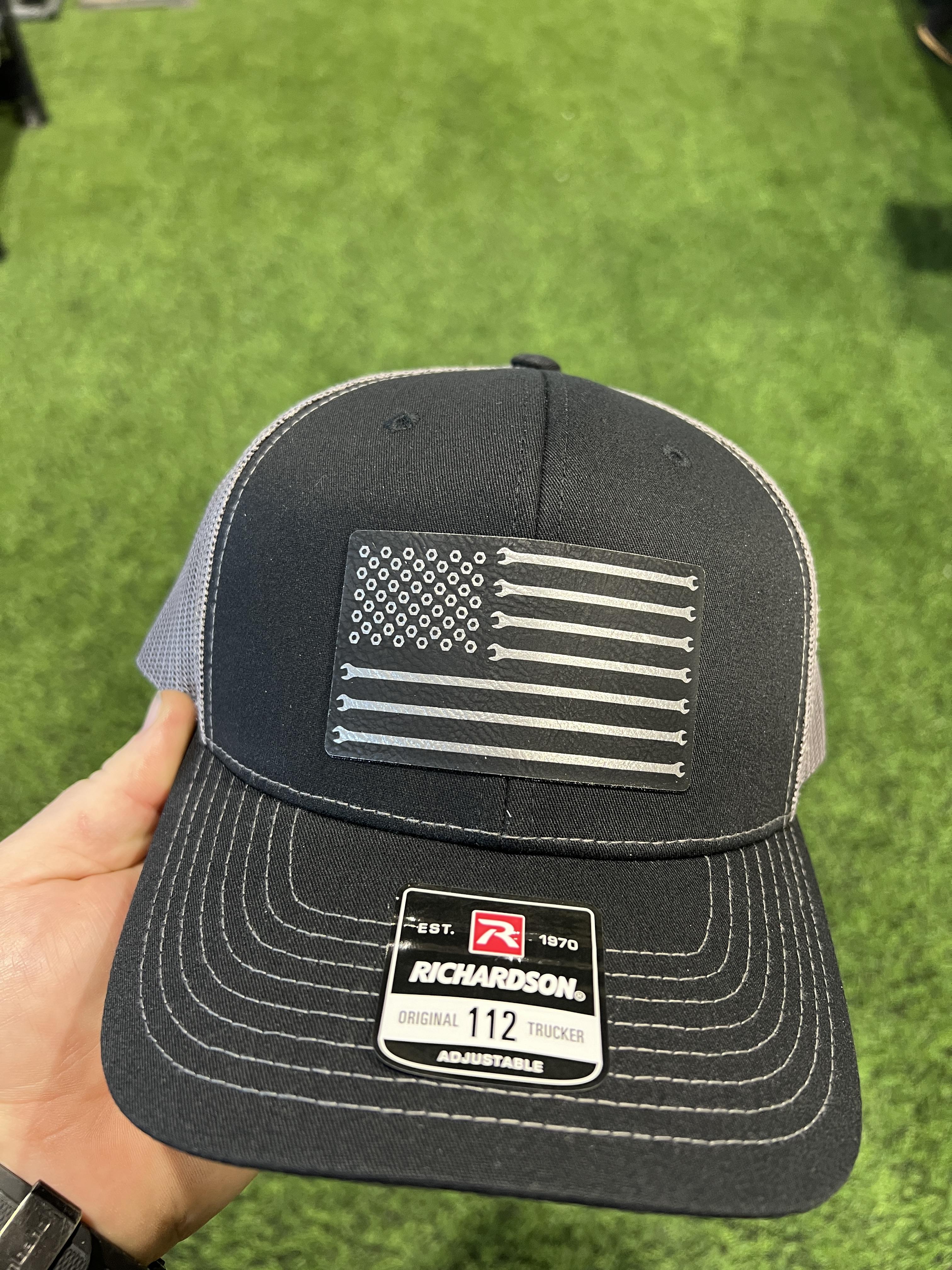 Thin Line Trucker Hats with Premium Leatherette on Richardson 112