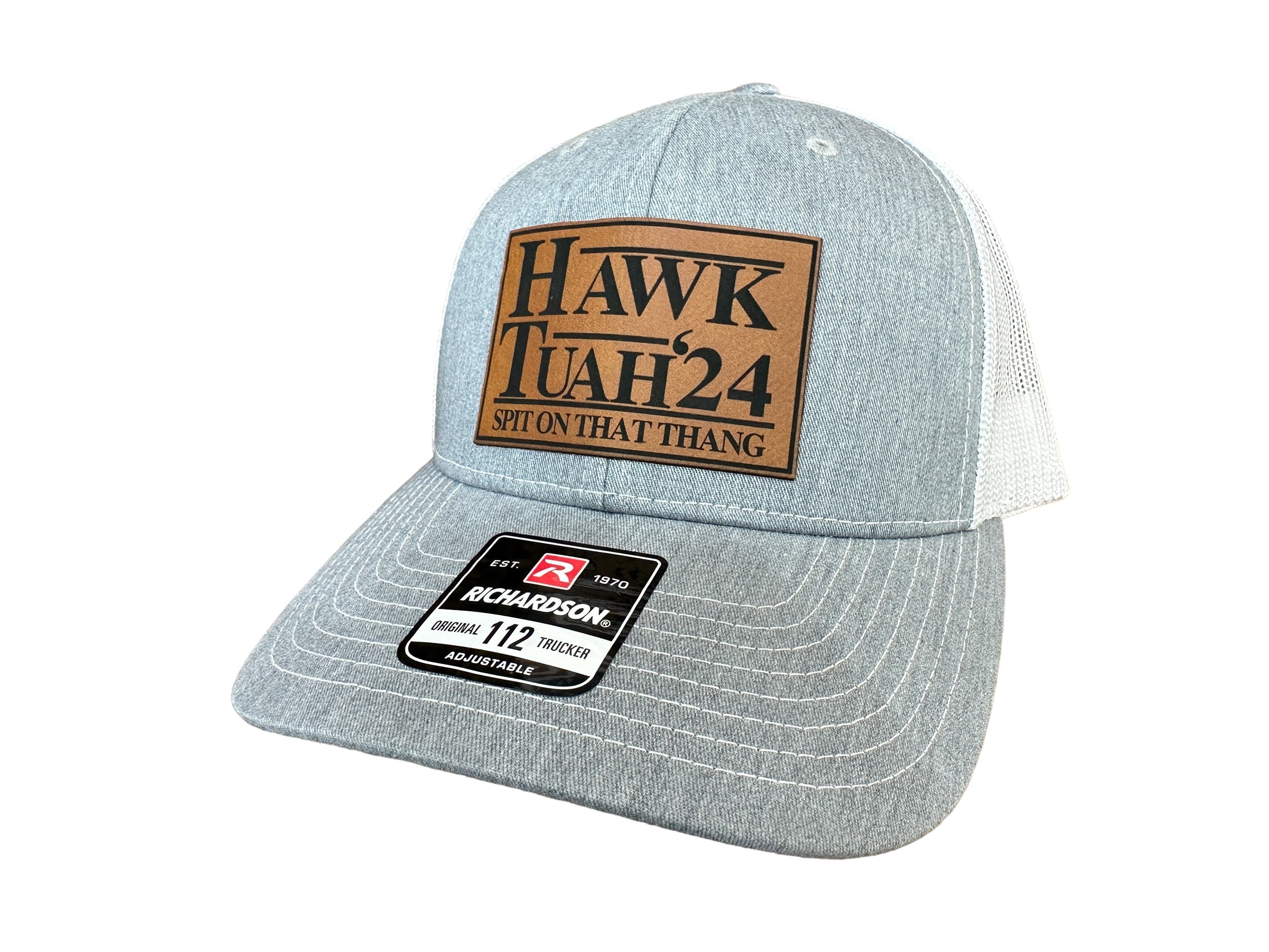 Hawk Tuah Spit on That Thang 2024 Trucker Hat Premium Leatherette Patch on Richardson 112 Trucker Hat Funny Hat GenX Hat Adult Hat Best Selling Hat