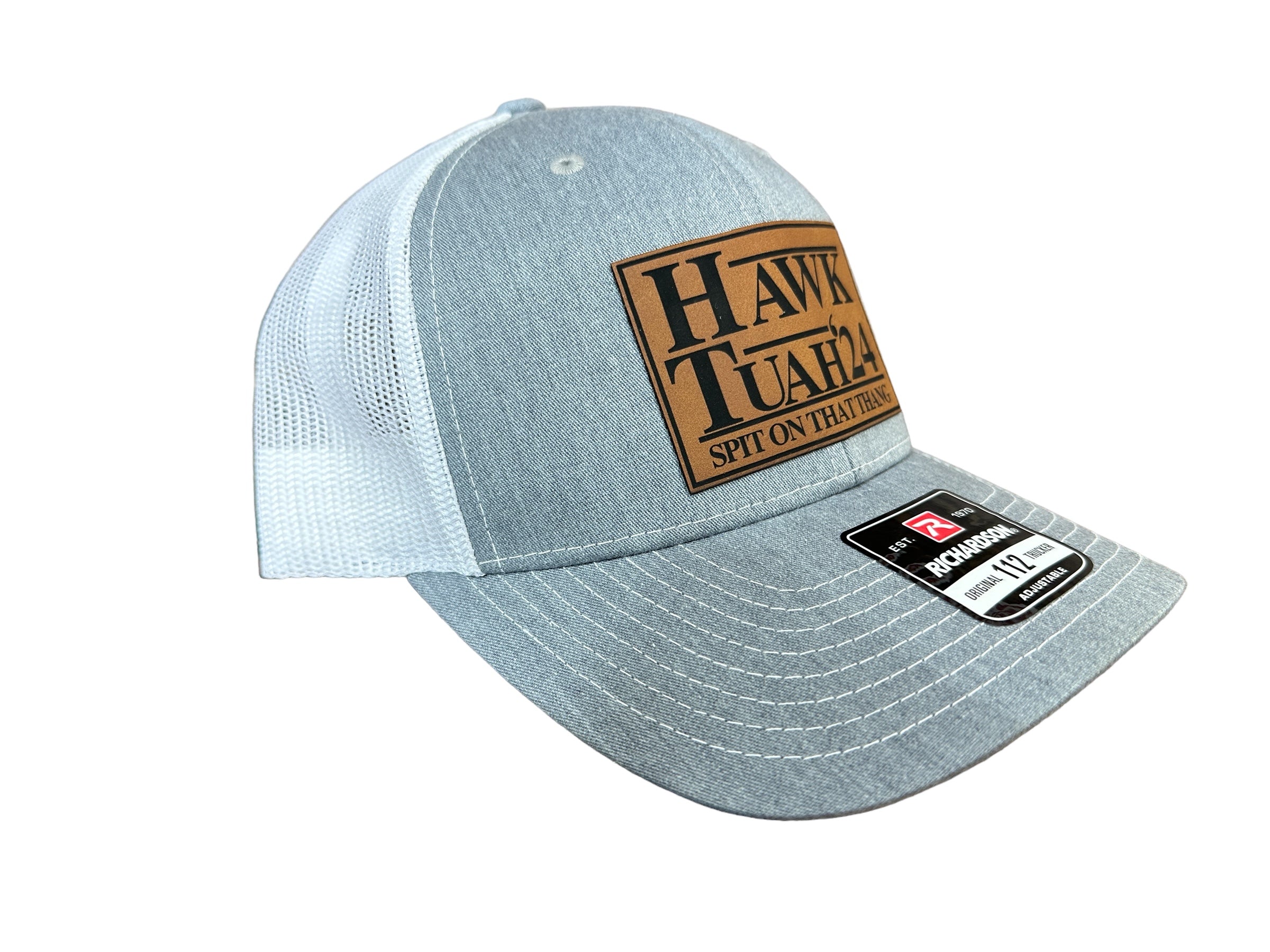 Hawk Tuah Spit on That Thang 2024 Trucker Hat Premium Leatherette Patch on Richardson 112 Trucker Hat Funny Hat GenX Hat Adult Hat Best Selling Hat