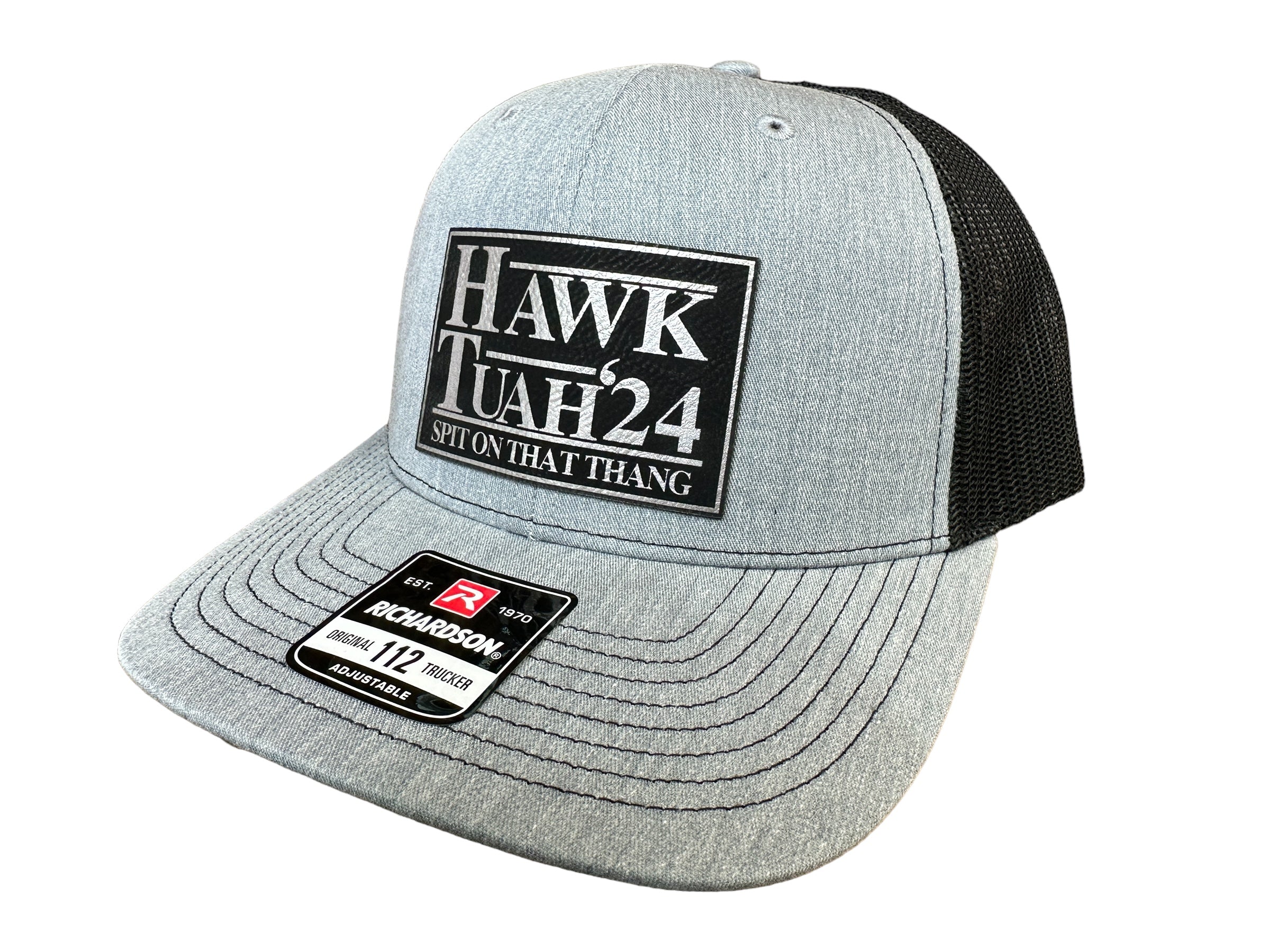 Hawk Tuah Spit on That Thang 2024 Trucker Hat Premium Leatherette Patch on Richardson 112 Trucker Hat Funny Hat GenX Hat Adult Hat Best Selling Hat