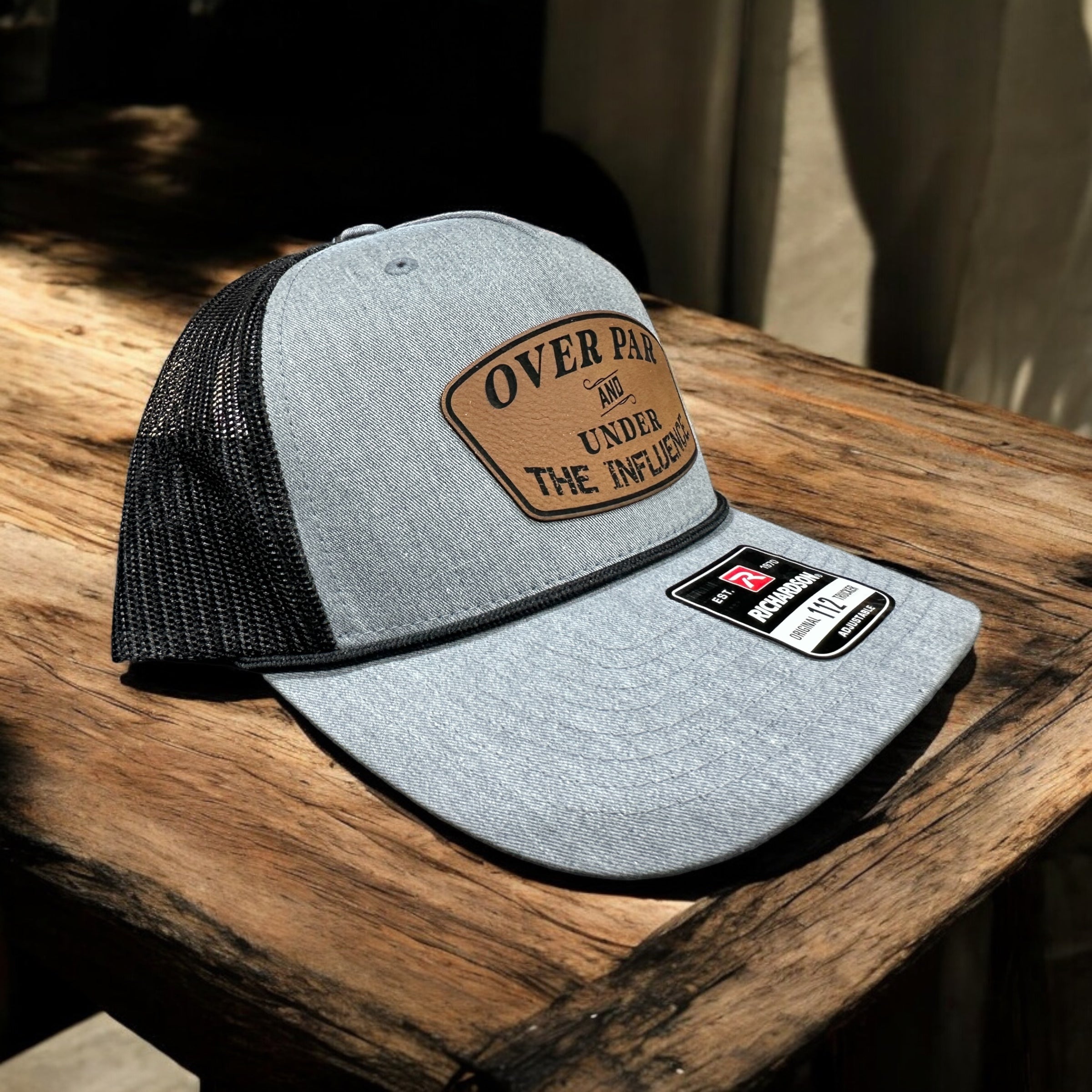 Over Par Under the Influence Golf Hat w Leatherette Patch 112 Trucker Hat Funny Hat Adult Hat