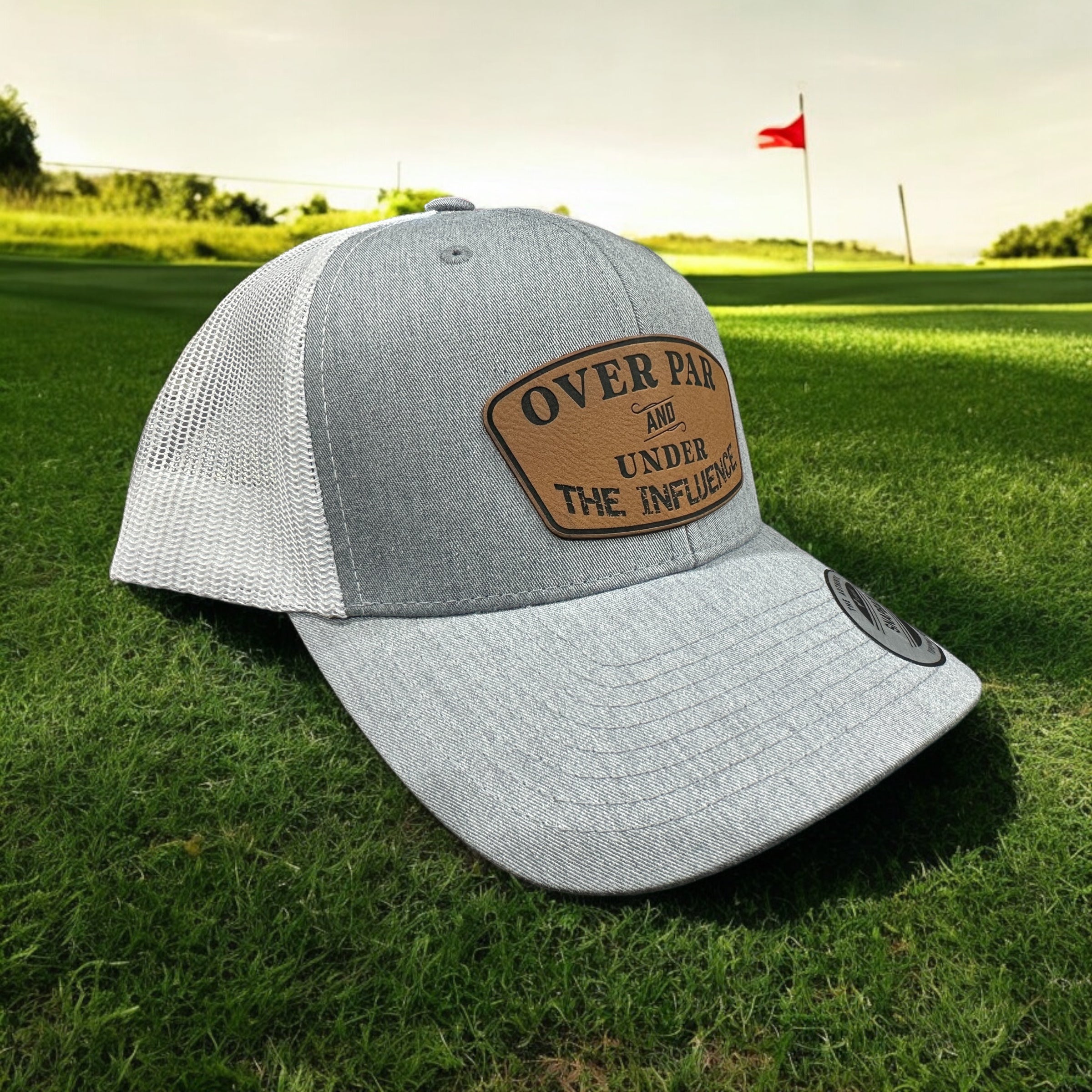 Over Par Under the Influence Golf Hat w Leatherette Patch 112 Trucker Hat Funny Hat Adult Hat