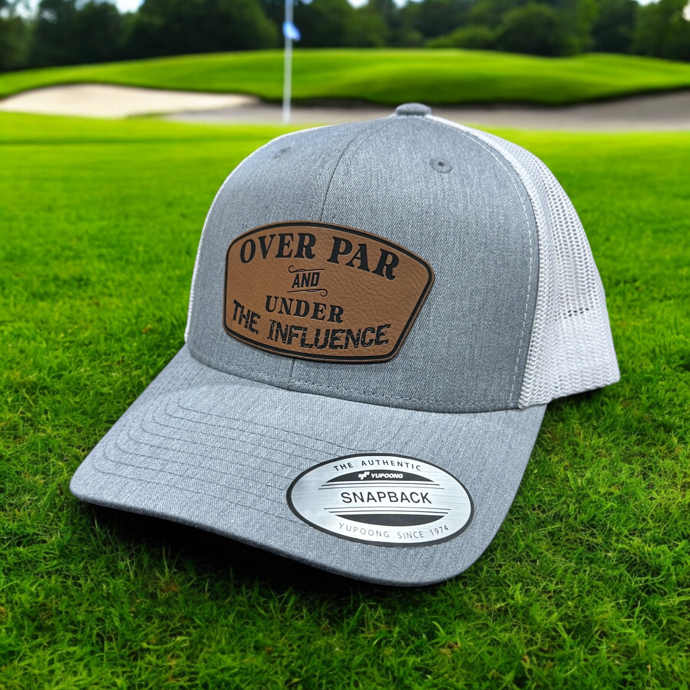 Over Par Under the Influence Golf Hat w Leatherette Patch 112 Trucker Hat Funny Hat Adult Hat