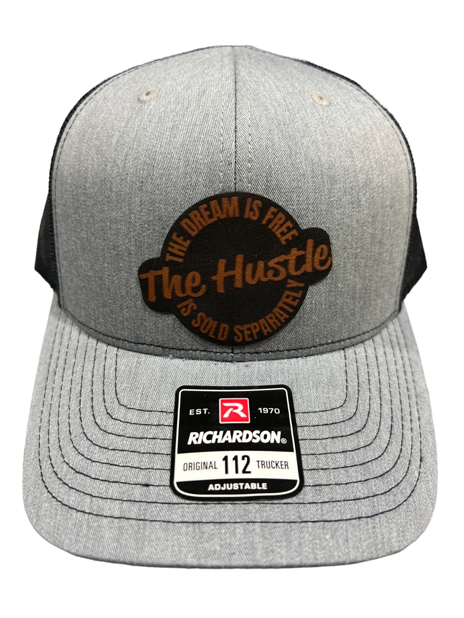 Hustle Patch Hat with leatherette patch on Richardson 112 Trucker Hat