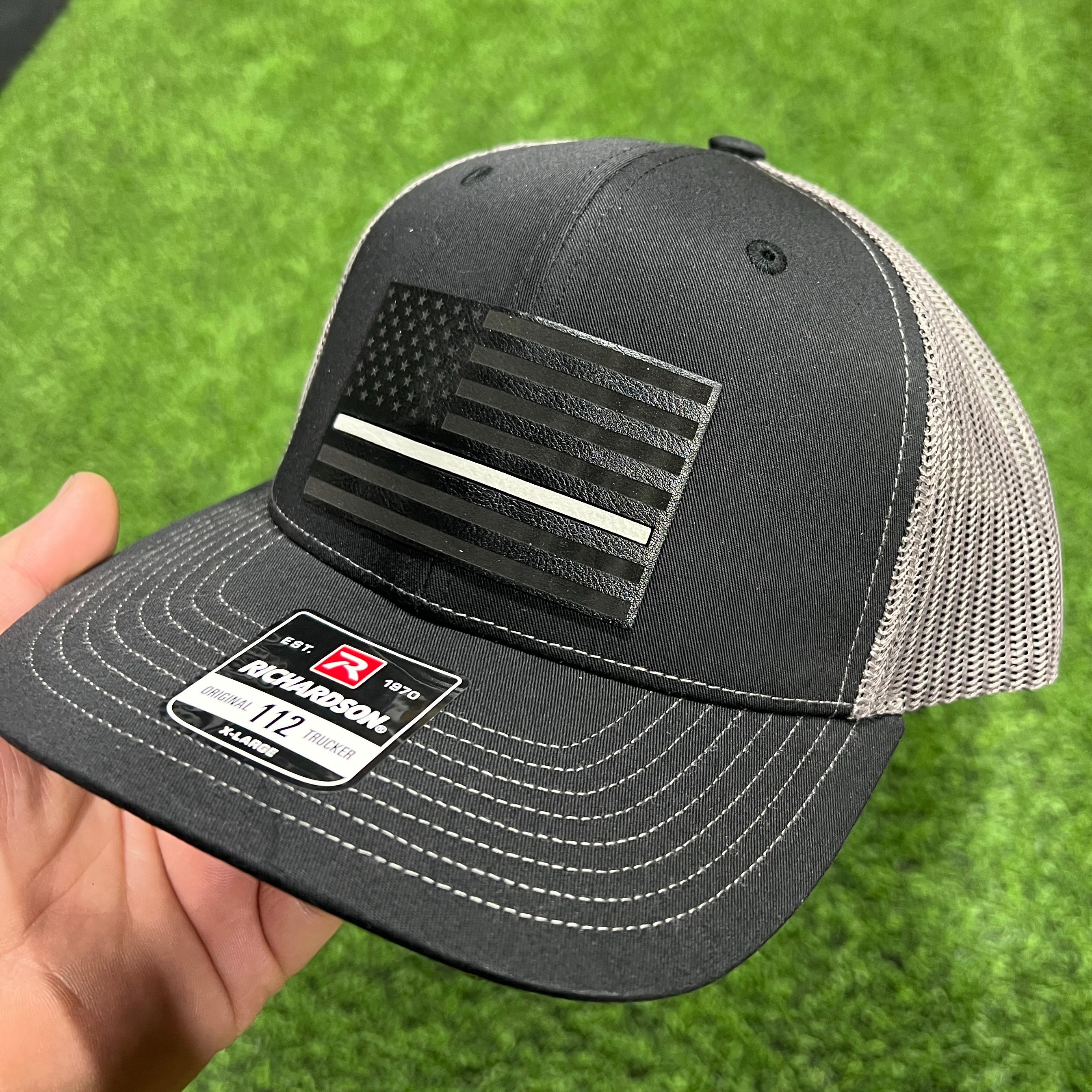 Thin Line Trucker Hats with Premium Leatherette on Richardson 112