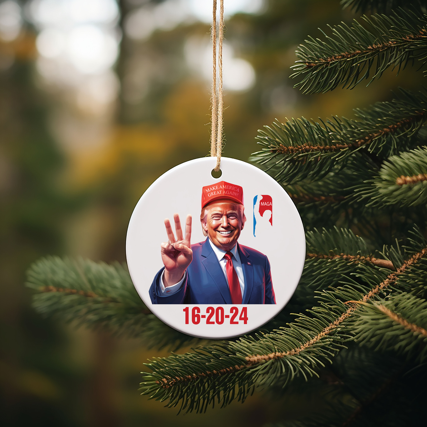 Trump Patriotic Christmas Ornaments UV Printed Porcelain Inch Tree Ornaments