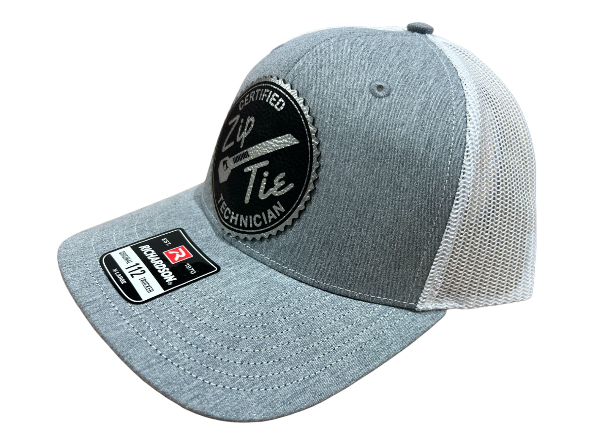 Certified Zip Tie Technician Hat with Leatherette Patch on a Richardson 112 Trucker Hat Baseball Cap Summer Winter