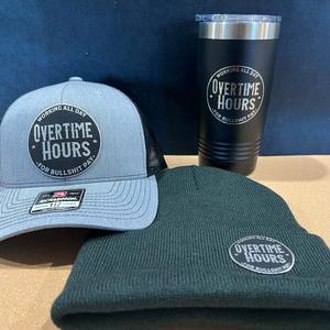 Hat+Beanie+Tumbler Bundle - Overtime Hours for BS Pay Leatherette Patch on