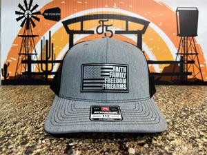 Faith Family Freedom Hat with a Premium Leatherette Patch! Richardson 112 Trucker Hat Baseball Cap Summer Winter