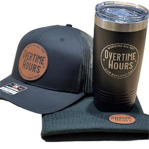 Hat+Beanie+Tumbler Bundle - Overtime Hours for BS Pay Leatherette Patch on